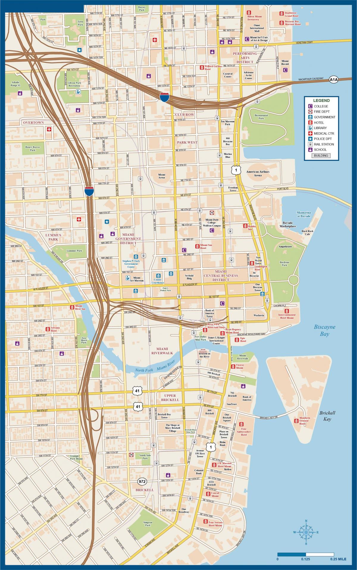 マイアミ市内中心部の地図