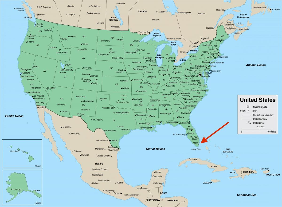 フロリダ州マイアミ - アメリカ地図