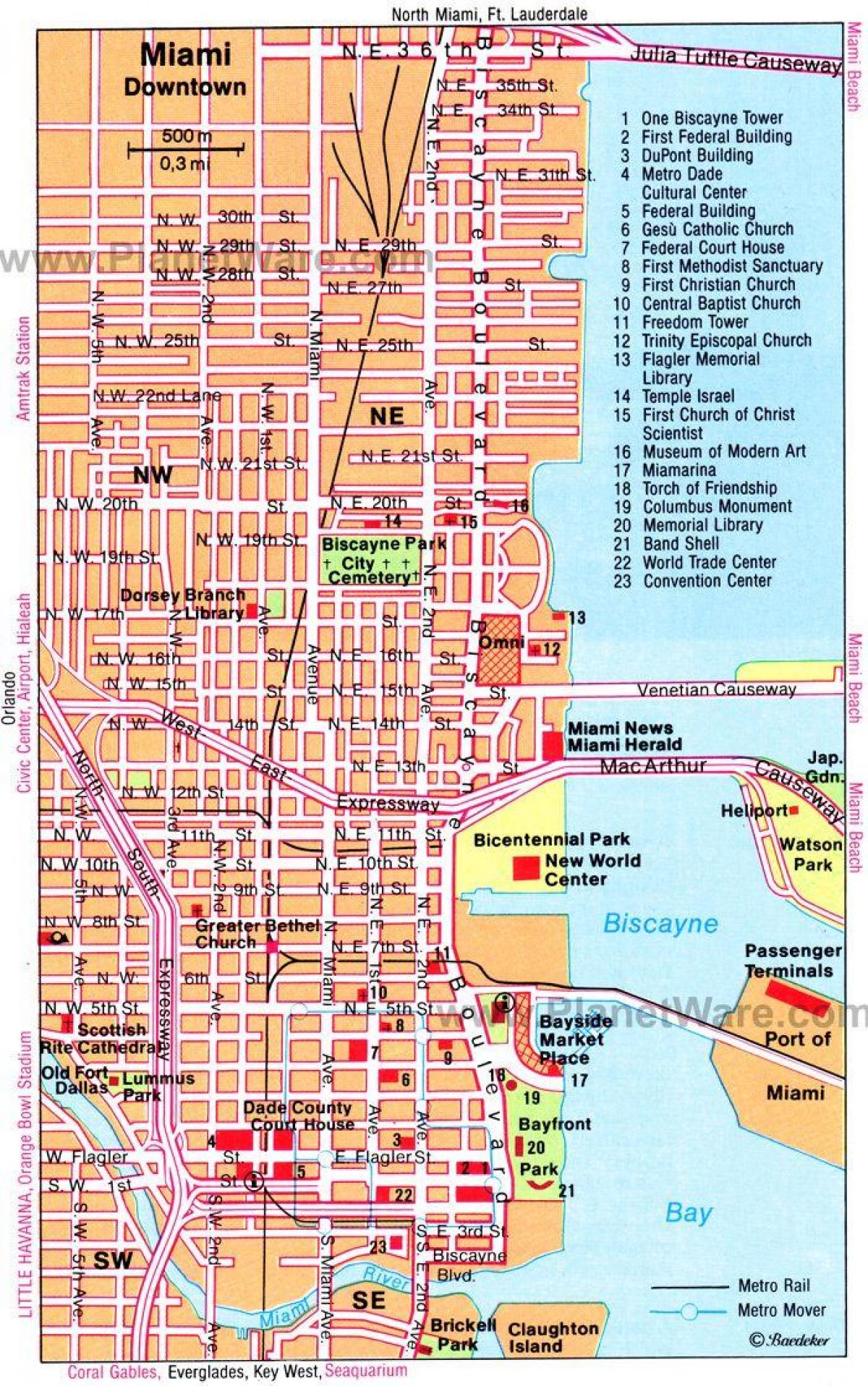 マイアミのウォーキングツアーの地図